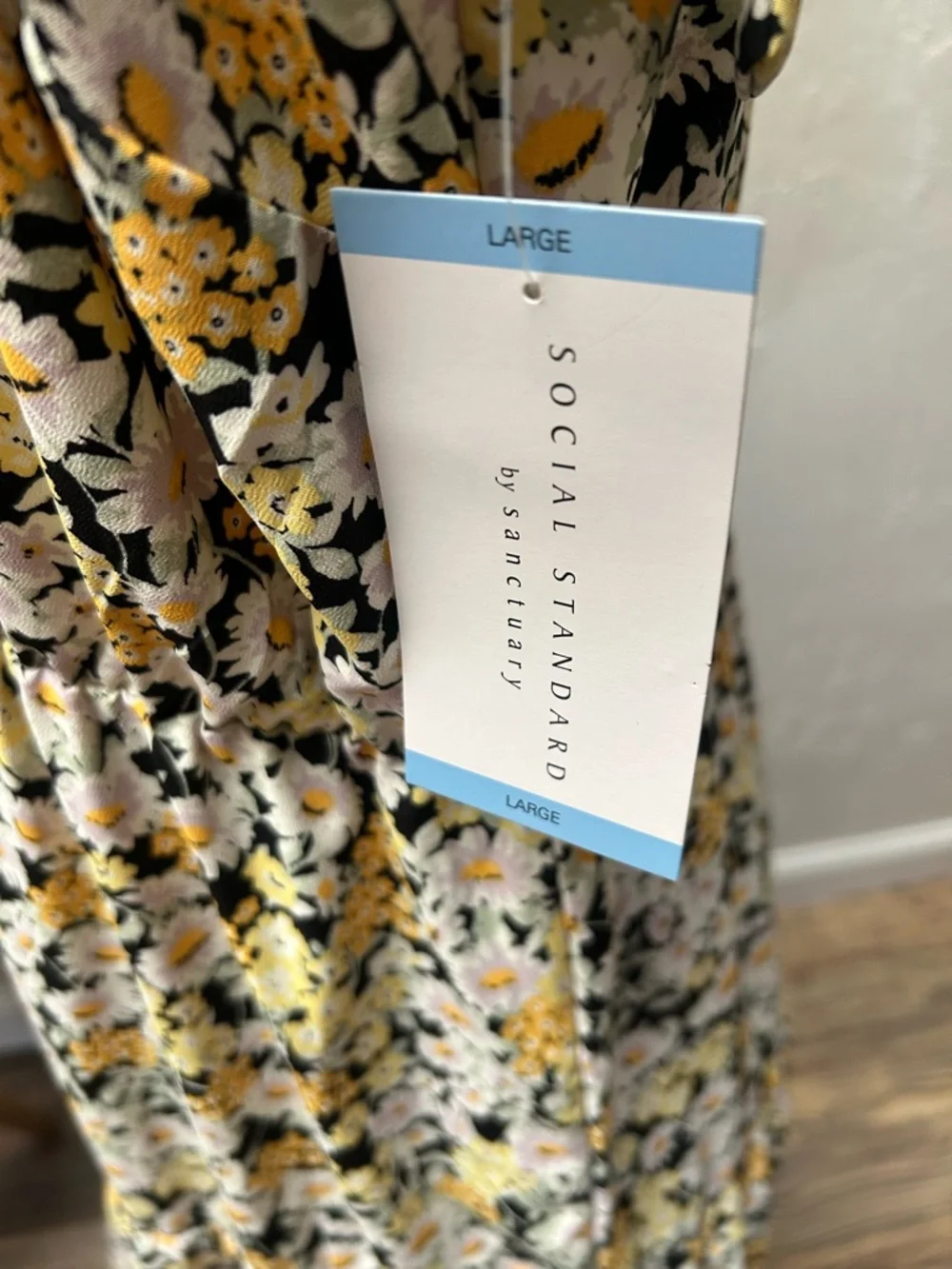 Social Sanctuary Yellow Floral Tie-Shoulder Maxi Dress‎